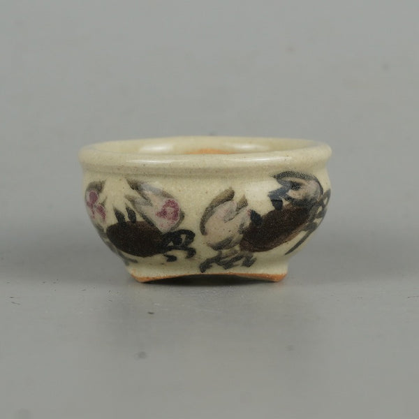 盆栽鉢 是好 矩 豆鉢 長辺 4.2cm 丸鉢 色絵 蟹 かに カニ ミニ鉢 観賞用  新品 e1198409796