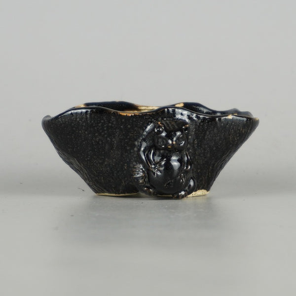 盆栽鉢 卓道 小鉢 長辺 約 7cm 変形 楕円鉢 狸付 たぬき タヌキ 釉薬 観賞用  新品 j1198418205