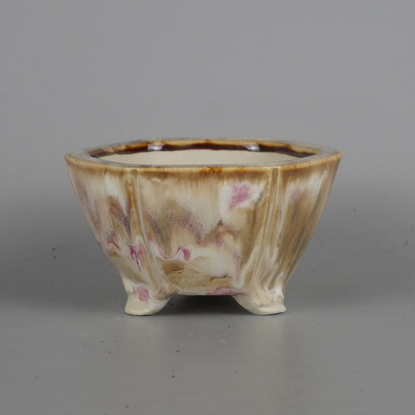 盆栽鉢 峰山 文山 小型 長辺 約 10.5cm 六角鉢 釉薬  新品 j1198419553