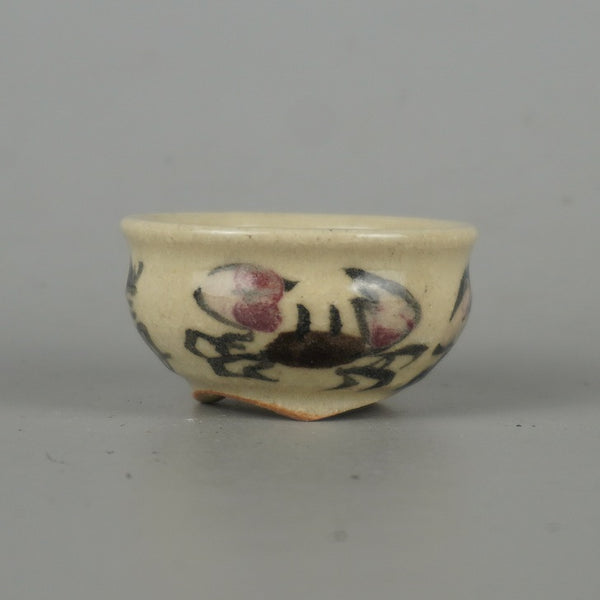 盆栽鉢 是好 矩 豆鉢 長辺 約4.2cm 丸鉢 色絵 蟹 かに カニ ミニ鉢 観賞用  新品 w1198403243