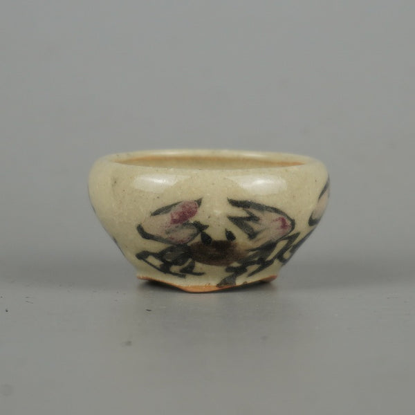 盆栽鉢 是好 矩 豆鉢 長辺 約4.3cm 丸鉢 色絵 蟹 かに カニ ミニ鉢 観賞用  新品 f1198407940