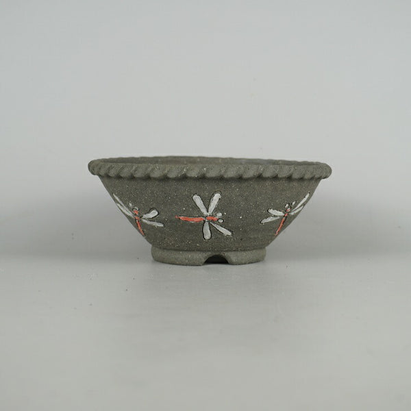 盆栽鉢 文山 越前文山 小型 長辺 約 15.2cm 鯖江園芸 丸鉢 色絵 蜻蛉 とんぼ トンボ 観賞用  新品 d1198427959