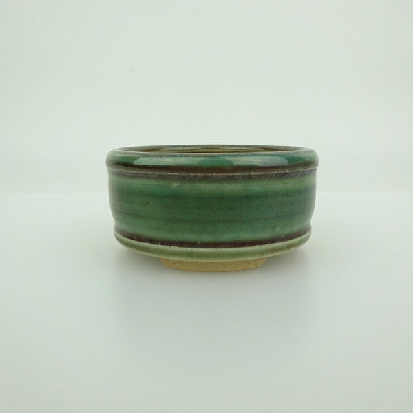 盆栽鉢 青香 小鉢 長辺 約5.9cm 丸鉢 上下帯 釉薬 n1198406038