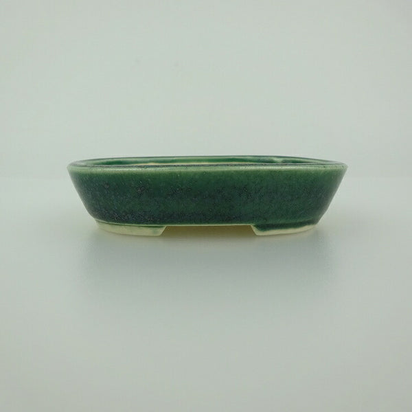 盆栽鉢 青香 小鉢 長辺 約8.5cm 楕円鉢 釉薬 k1198412512