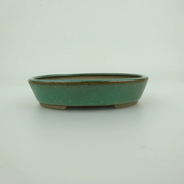 盆栽鉢 青香 小鉢 長辺 約9.9cm 楕円鉢 釉薬 j1198410196