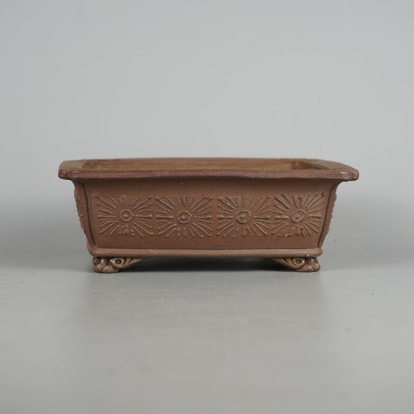 盆栽鉢 屯洋 高濱窯 小型 長辺 約 16.7cm 長方鉢 外縁 隅入 雲足 下帯 模様 泥物  新品 e1198410236