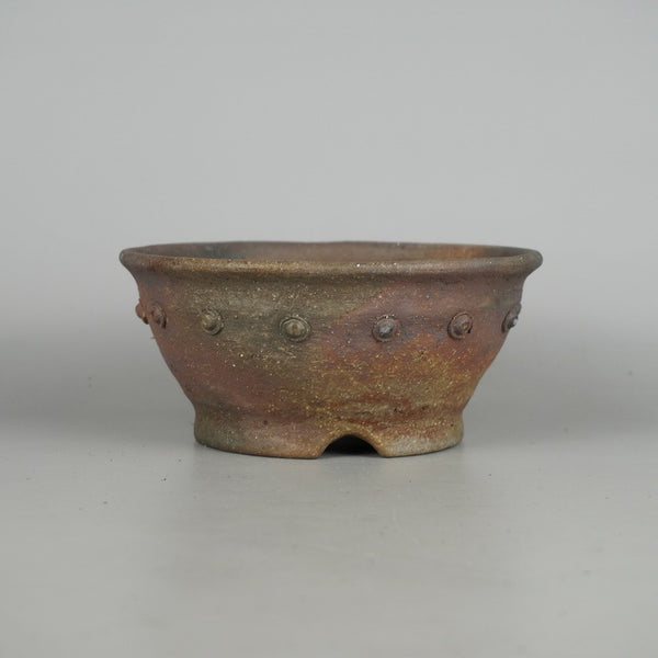 盆栽鉢 文山 越前文山 小型 長辺 約 16cm 鯖江園芸 丸鉢 縁付 鋲打 泥物 p1198418174