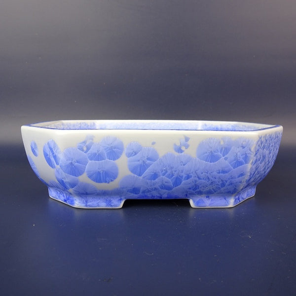 盆栽鉢 平安泉山 小型 長辺 約16.1cm 長方鉢 隅切 青花結晶 釉薬  新品 h1198426017