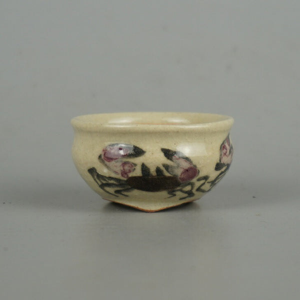 盆栽鉢 是好 矩 豆鉢 長辺 約4.3cm 丸鉢 色絵 蟹 かに カニ ミニ鉢 観賞用  新品 o1198419747