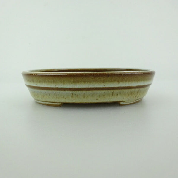 盆栽鉢 青香 小型 長辺 約12cm 楕円鉢 中帯 釉薬 n1198410383