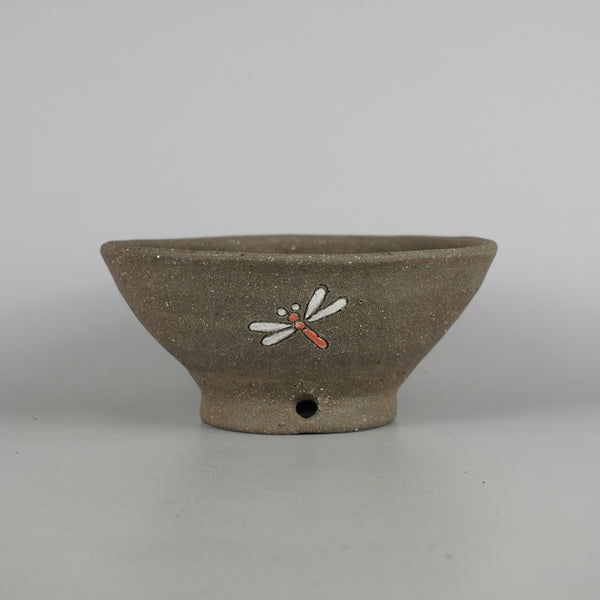 盆栽鉢 文山 越前文山 小型 長辺 約 17.5cm 鯖江園芸 丸鉢 色絵 蜻蛉 とんぼ トンボ 観賞用 d1198419497