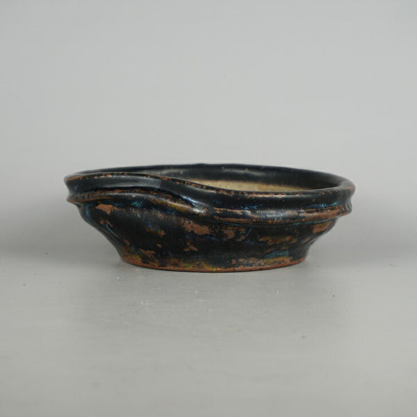 盆栽鉢 文山 越前文山 小型 長辺 約 19.5cm 鯖江園芸 変形 丸鉢 縁付 釉薬 r1198409563