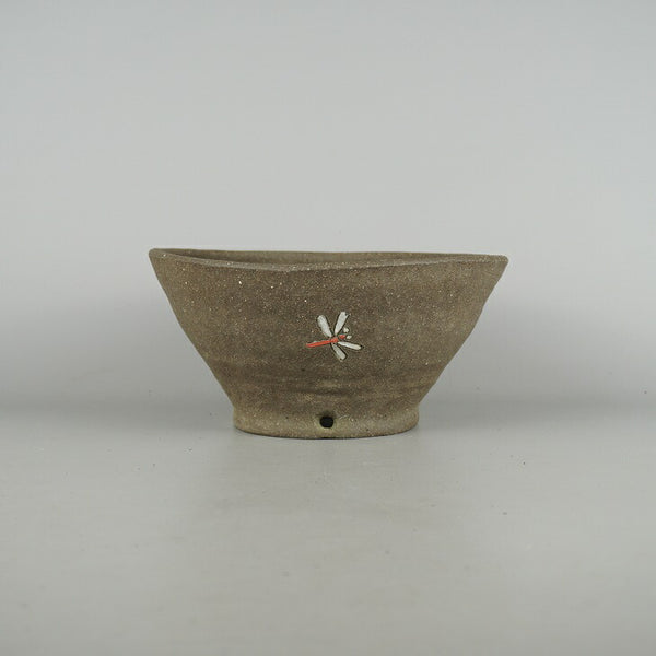 盆栽鉢 文山 越前文山 中型 長辺 約 22.3cm 鯖江園芸 丸鉢 色絵 蜻蛉 とんぼ トンボ 観賞用  新品 e1198408449