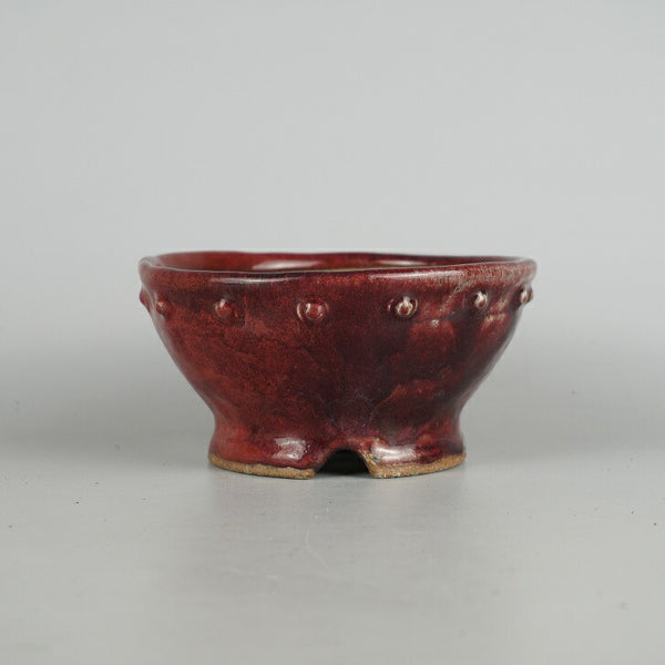 盆栽鉢 文山 越前文山 小型 長辺 約 14.7cm 鯖江園芸 丸鉢 縁付 鋲打 釉薬 観賞用 v1198437832