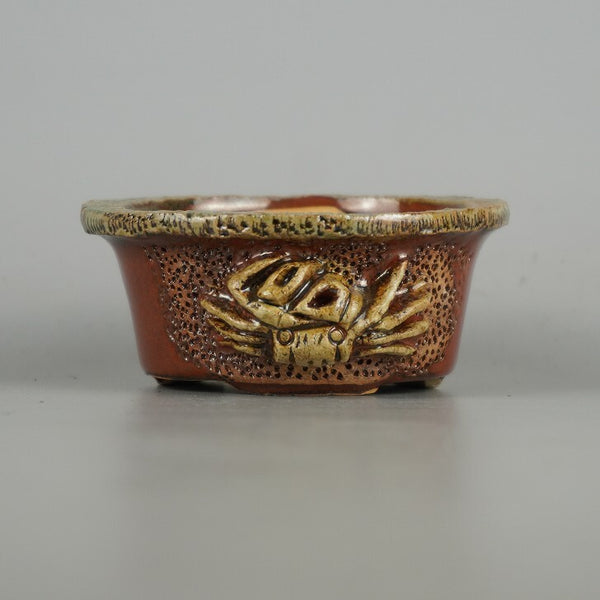 盆栽鉢 卓道 小鉢 長辺 約 8.8cm 丸鉢 蟹付 かに カニ 釉薬 観賞用  新品 r1198410659
