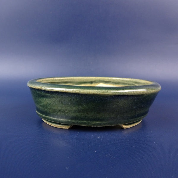 盆栽鉢 土交 小鉢 長辺 約 9.1cm 楕円鉢 外縁 下帯 釉薬 中国鉢  新品 e1198414214