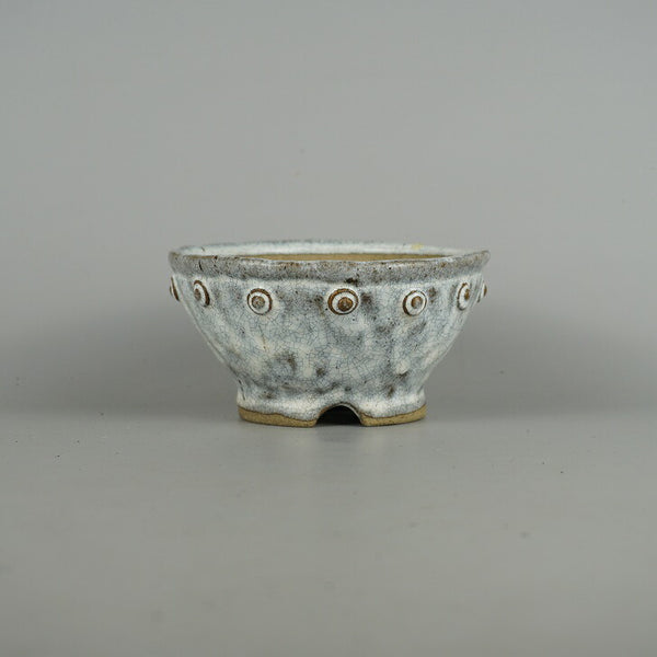 盆栽鉢 文山 越前文山 小型 長辺 約 14cm 鯖江園芸 丸鉢 鋲打 釉薬 観賞用  新品 u1198429718