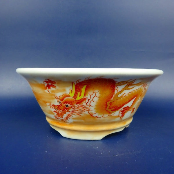 盆栽鉢 は二わ オリジナル鉢 小型 長辺 約12.3cm 丸鉢 赤絵 龍 ドラゴン 観賞用  新品 g1198417885