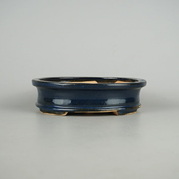 盆栽鉢 竹鳳 小型 長辺 約 19.8cm 楕円鉢 外縁 下帯 釉薬 窯キズ q1198412342