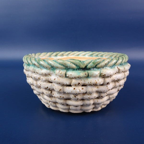 盆栽鉢 光山 小鉢 長辺 約9.7cm 丸鉢 縄縁 籠編 釉薬  新品鉢 l1198406782