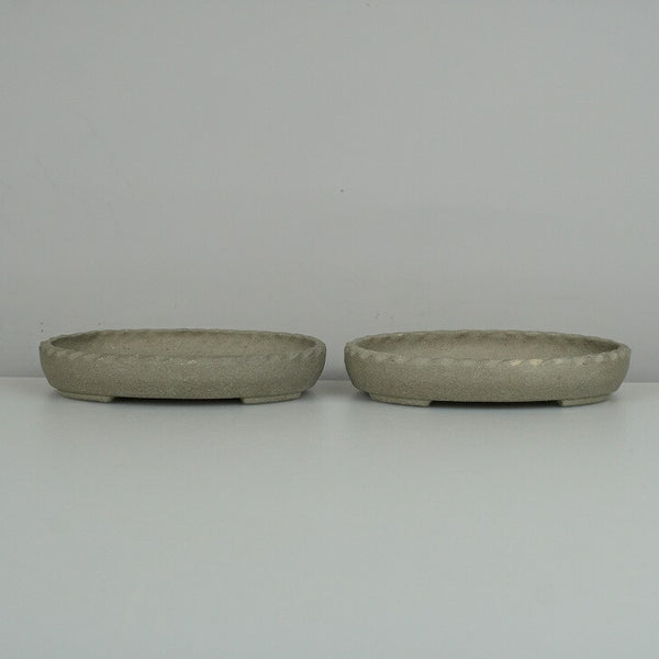 盆栽鉢 誠文窯 2点詰合せ 小型 長辺 約11.3cm 楕円鉢 泥物 数量物 新品 w1198410886