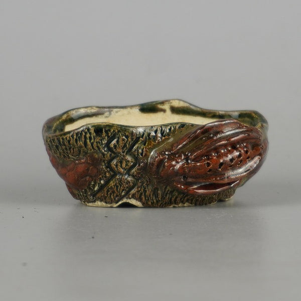 盆栽鉢 卓道 小鉢 長辺 約 7cm 変形 楕円鉢 龍 りゅう リュウ 竜 釉薬 観賞用  新品 m1198411459