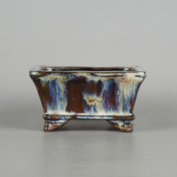 盆栽鉢 峰山 文山 小鉢 長辺 約 9.7cm 長方鉢 雲足 下帯 釉薬  新品 g1198423055