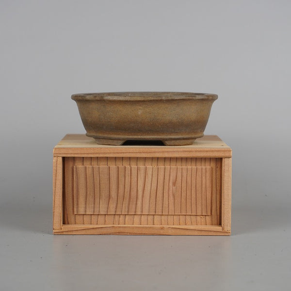 中古盆栽鉢 下野 武山 小型 長辺 約12.7cm 木瓜鉢 外縁 下帯 泥物 箱付 観賞用  中古鉢 k1198410184