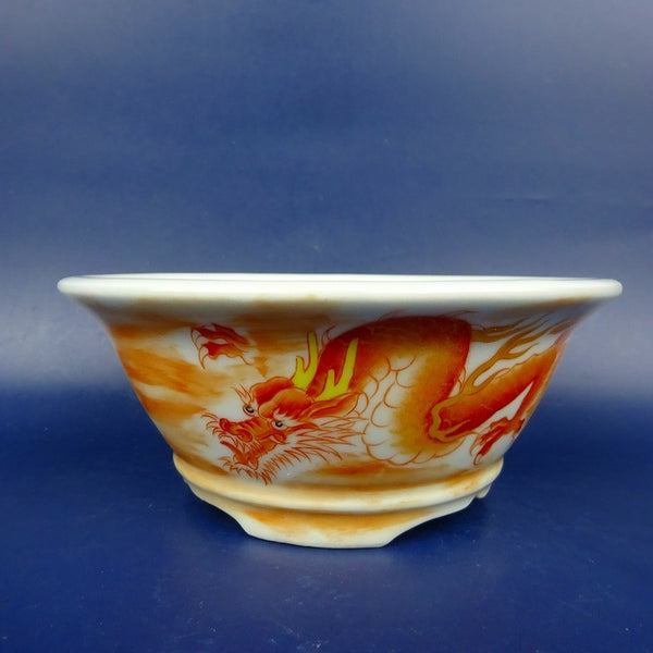 盆栽鉢 は二わ オリジナル鉢 小型 長辺 約12.4cm 丸鉢 赤絵 龍 ドラゴン 観賞用  新品 l1198415654