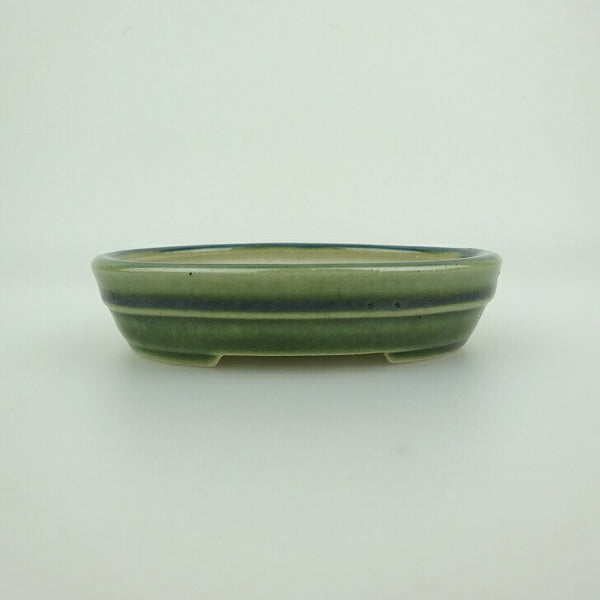 盆栽鉢 青香 小鉢 長辺 約10cm 楕円鉢 中帯 釉薬 l1198414704
