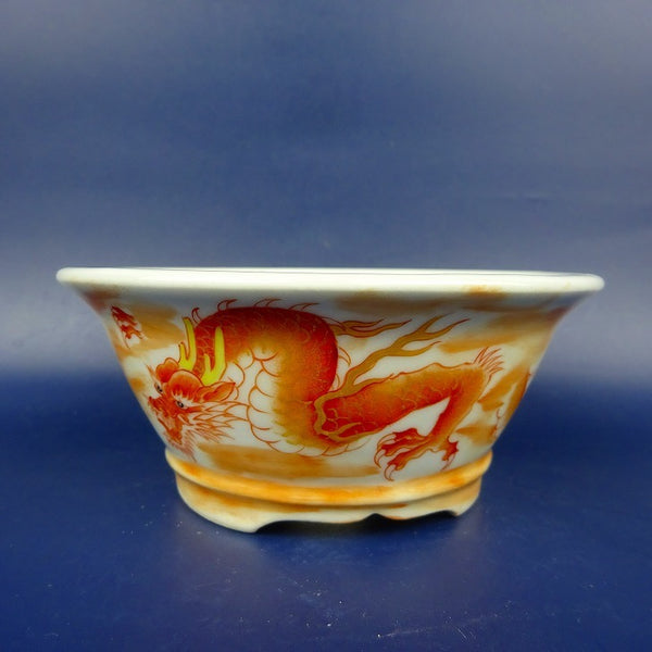 盆栽鉢 は二わ オリジナル鉢 小型 長辺 約12.2cm 丸鉢 赤絵 龍 ドラゴン 観賞用  新品 v1198436338