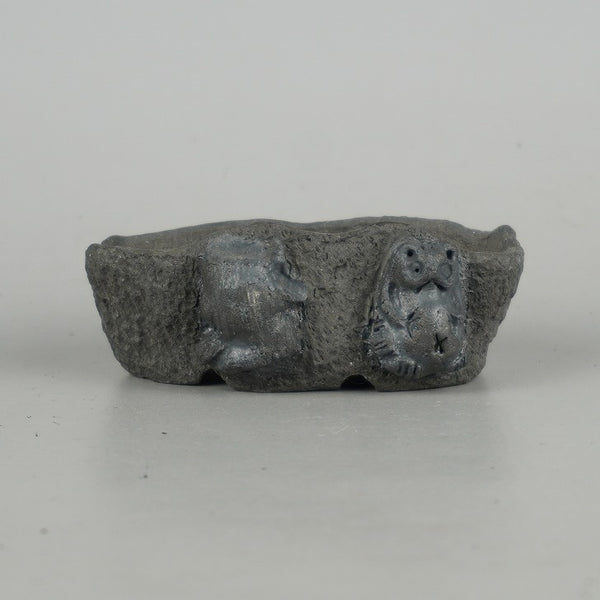 盆栽鉢 卓道 小鉢 長辺 約 8.8cm 変形 楕円鉢 狸付 たぬき タヌキ 泥物 観賞用  新品 j1198413832