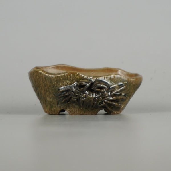 盆栽鉢 卓道 小鉢 長辺 約 7.3cm 変形 楕円鉢 蟹付 かに カニ 釉薬 観賞用  新品 e1198413073