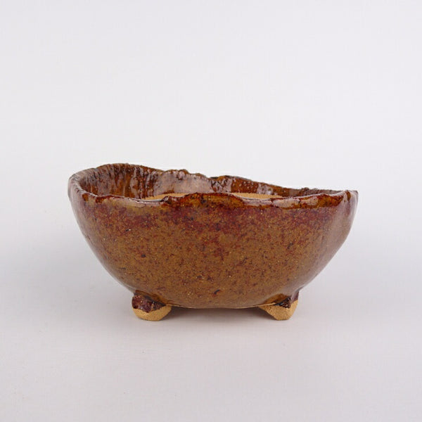 盆栽鉢 竹鳳 小型 長辺 約12.5cm 丸鉢 釉薬 数量物 新品 s1198411986