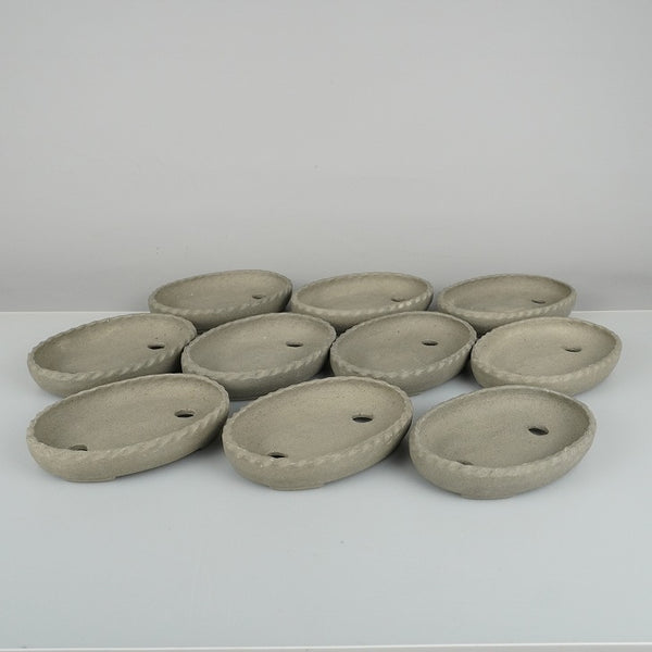 盆栽鉢 誠文窯 10点詰合せ 小型 長辺 約11.3cm 楕円鉢 泥物 数量物 新品 x1198416954