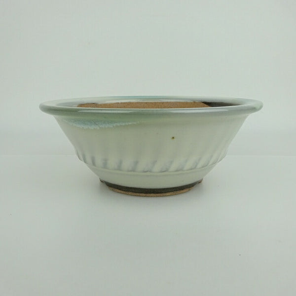 盆栽鉢 小石原焼 小型 長辺 約15.3cm 丸鉢 外縁 白釉 釉薬 新品 数量物 n1198408992