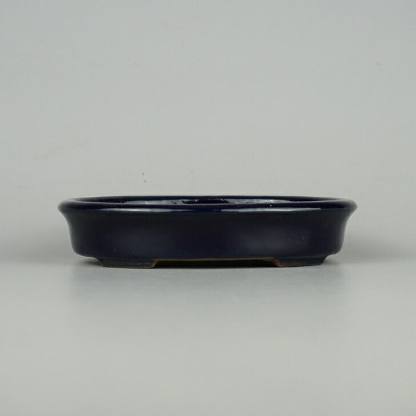 盆栽鉢 常滑 山房 小型 長辺 約13.5cm 楕円鉢 外縁 小判 瑠璃 釉薬 新品 数量物 f1198407941