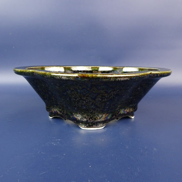 盆栽鉢 平安泉山 小型 長辺 約17cm 木瓜鉢 外縁 黒釉 星結晶 釉薬 新品 数量物 h1198428711