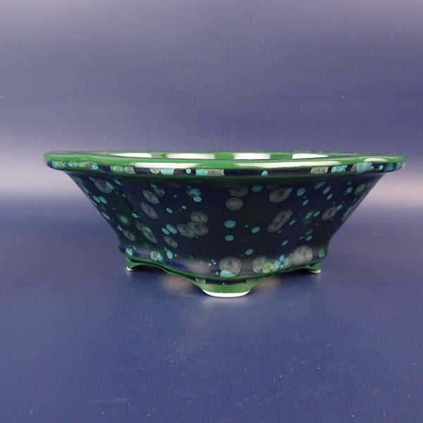 盆栽鉢 平安泉山 小型 長辺 約15.4cm 木瓜鉢 外縁 緑結晶 釉薬 新品 数量物 q1198415967