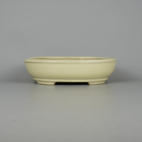 盆栽鉢 常滑 山房造 小型 長辺 約19cm 楕円鉢 ワン型 上下帯 小判 白釉 釉薬 新品 数量物 r1198403941