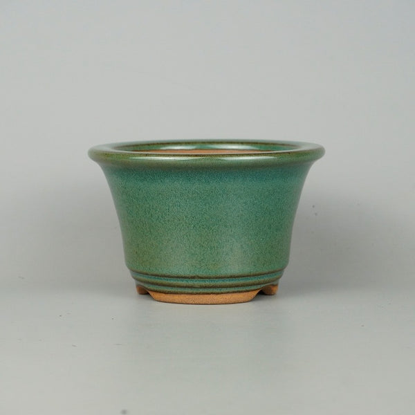 盆栽鉢 小石原焼 小型 長辺 約11.8cm 丸鉢 外縁 緑釉 釉薬 新品 数量物 b1198424707