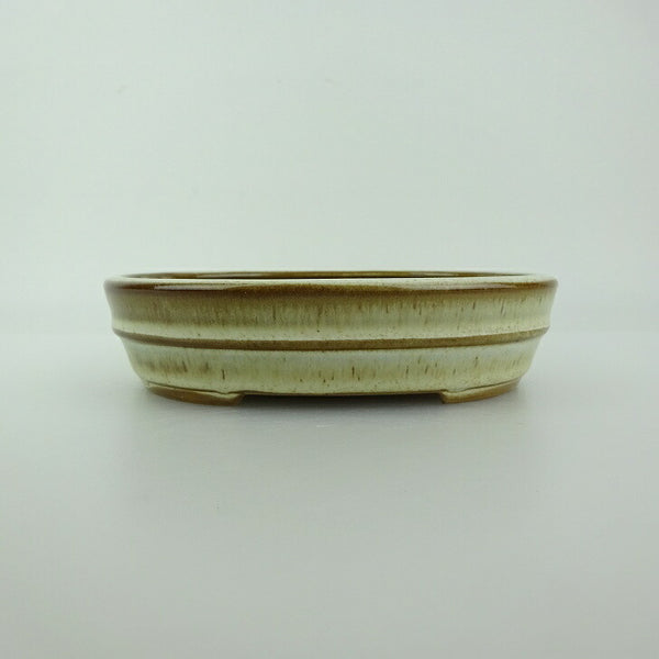 盆栽鉢 青香 小型 長辺 約14.6cm 楕円鉢 中帯 釉薬 新品 数量物 1198408909