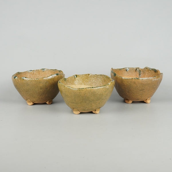 盆栽鉢 竹鳳 3点セット 小型 長辺 約11cm 丸鉢 釉薬 数量物 新品 f1198406894