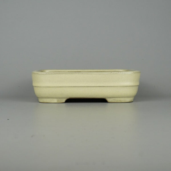 盆栽鉢 常滑 山房造 小型 長辺 約18.8cm 長方鉢 撫角 切立 中帯 白釉 釉薬 新品 数量物 c1198410566