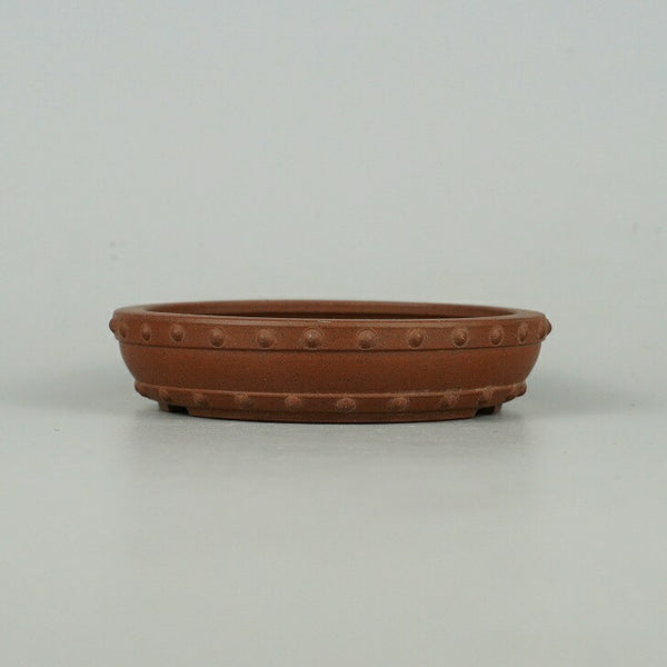 盆栽鉢 光泉 小型 長辺 約10.5cm 丸鉢 鋲打 泥物 数量物 新品 n1198414356