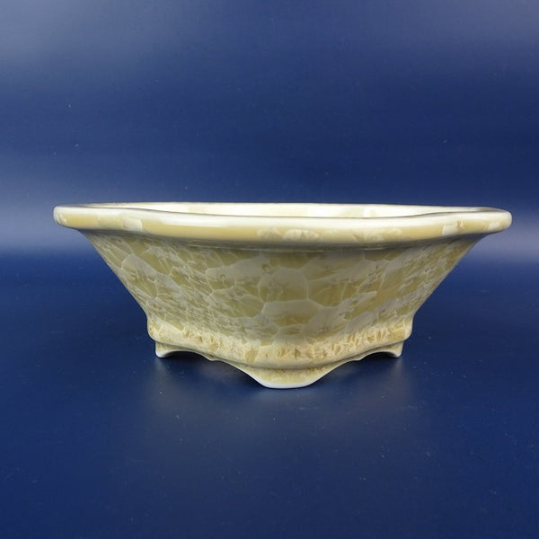 盆栽鉢 平安泉山 小型 長辺 約15.4cm 木瓜鉢 外縁 黄花結晶 釉薬 新品 数量物 p1198422254