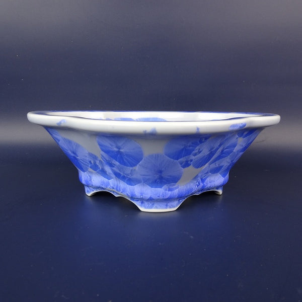 盆栽鉢 平安泉山 小型 長辺 約17.2cm 木瓜鉢 外縁 青花結晶 釉薬 新品 数量物 e1198413468