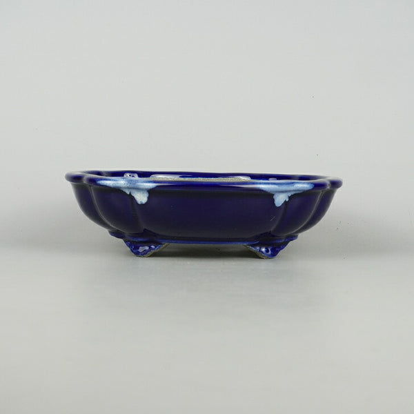 盆栽鉢 里美 寺畑陶園 中型 長辺 約20.5cm 木瓜鉢 瑠璃 釉薬 新品 数量物 e1198411888