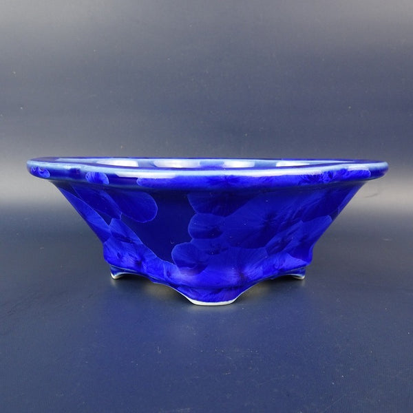 盆栽鉢 平安泉山 小型 長辺 約15.8cm 木瓜鉢 外縁 瑠璃花結晶 釉薬 新品 数量物 t1198407976