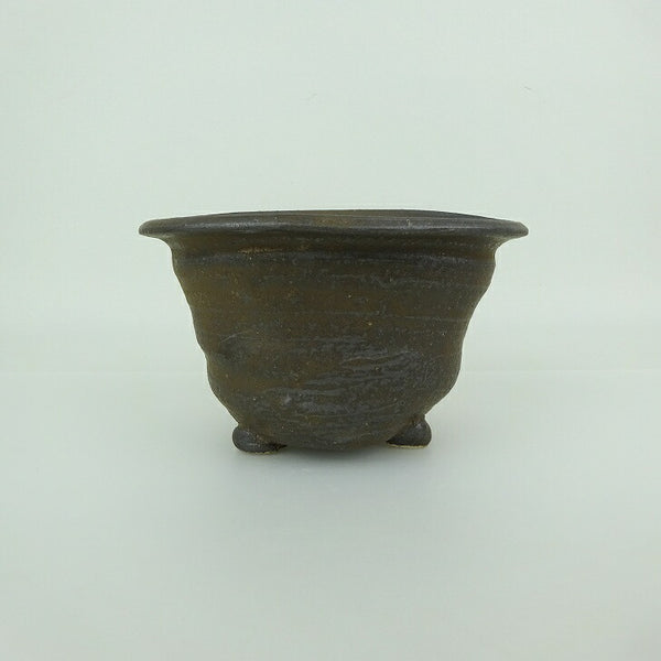 盆栽鉢 信楽焼 小型 長辺 約14.3cm 楕円鉢 変形 黒金 4.5号 足付 信楽 楽風 鉢 釉薬 観賞用 新品 数量物 t1198406694